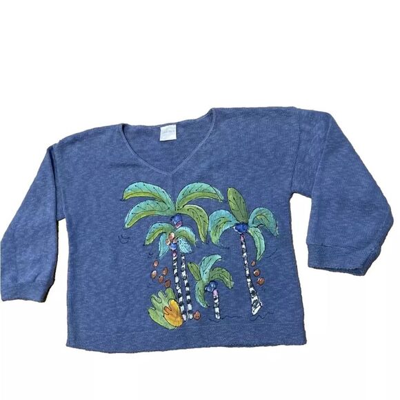 Sweaters - STICKCHICS Crop Knit Sweater Women One Size Made USA Hand Painted Palm Tree Isle